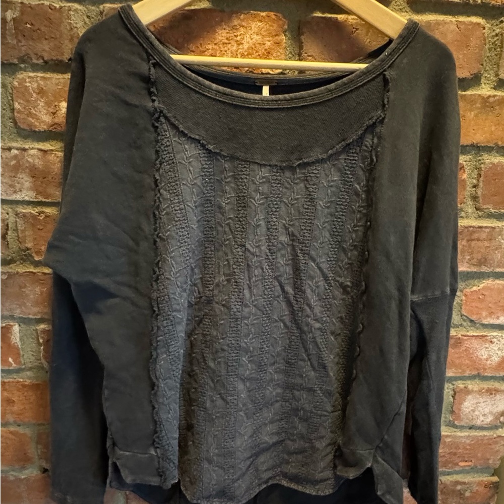 Free People Gray Boxy Long Sleeve Sweatshirt